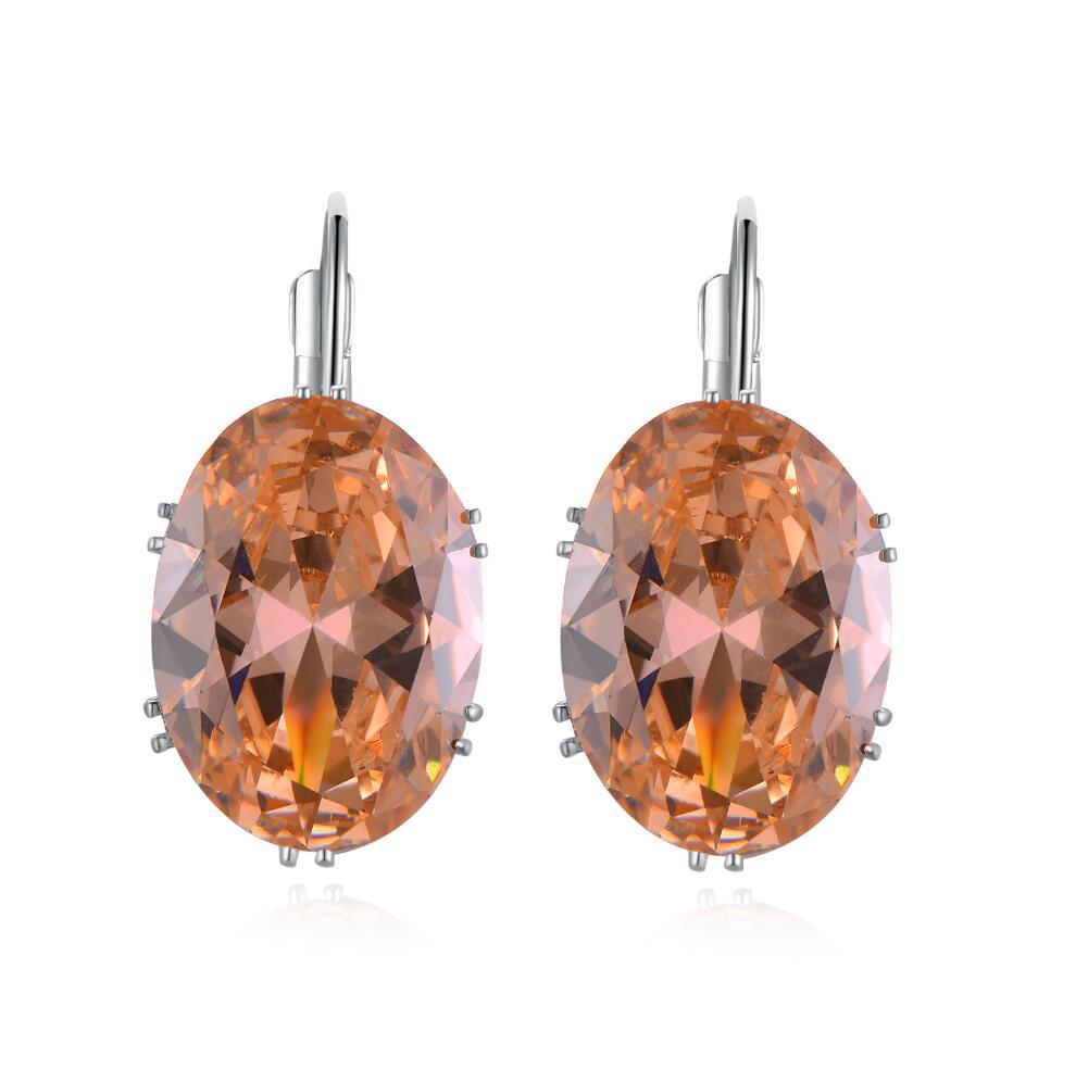 1 Pair Elegant Retro Oval Plating Inlay Copper Zircon Silver Plated Earrings