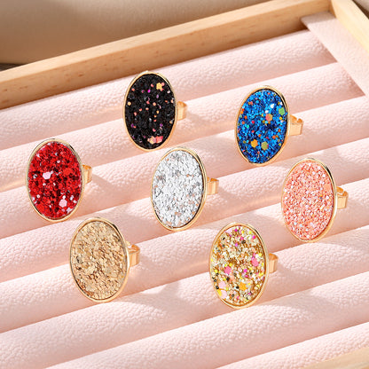 Wholesale Jewelry Simple Style Oval Alloy Sequins Open Ring