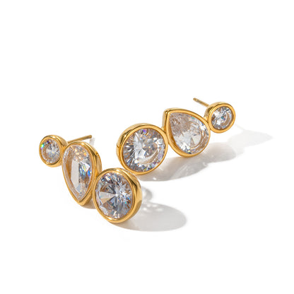 1 Pair Ig Style Simple Style Round Water Droplets Plating Inlay Stainless Steel Zircon 18k Gold Plated Ear Studs