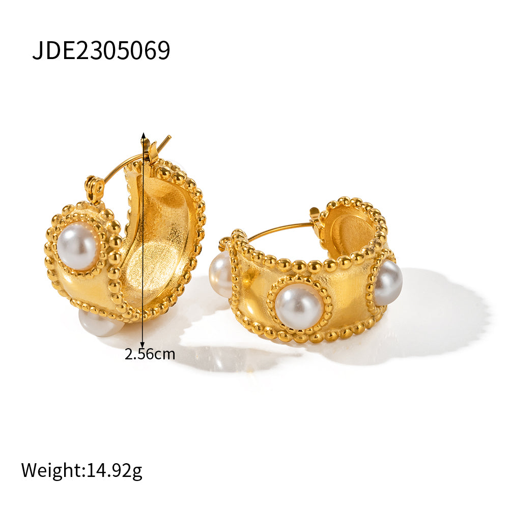 1 Pair Elegant Classic Style C Shape Plating Inlay Stainless Steel Artificial Pearls 18k Gold Plated Earrings