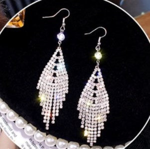 1 Pair Elegant Lady Geometric Heart Shape Tassel Plating Inlay Alloy Artificial Rhinestones Drop Earrings