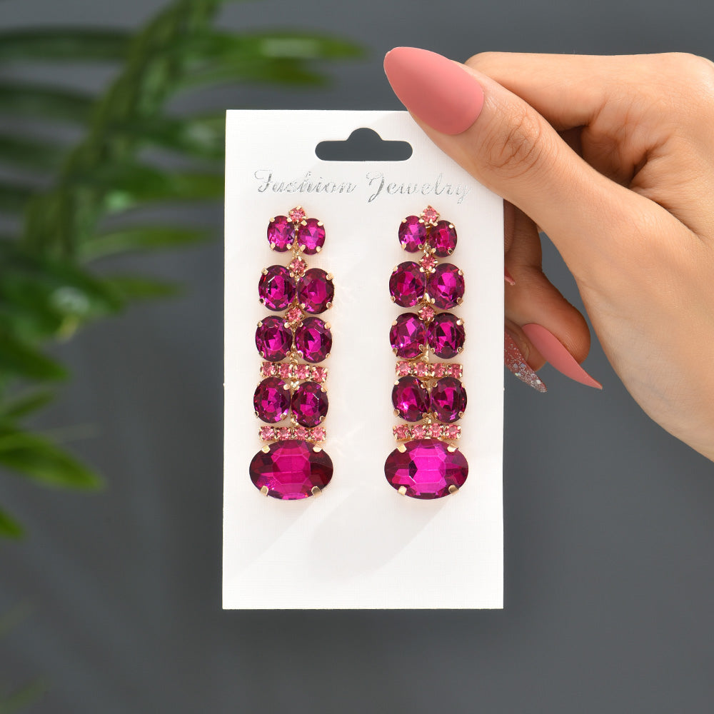 1 Pair Retro Exaggerated Luxurious Geometric Inlay Copper Alloy Artificial Gemstones Drop Earrings