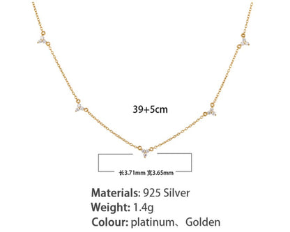 Elegant Luxurious Solid Color Sterling Silver Plating Inlay Zircon 18k Gold Plated White Gold Plated Necklace