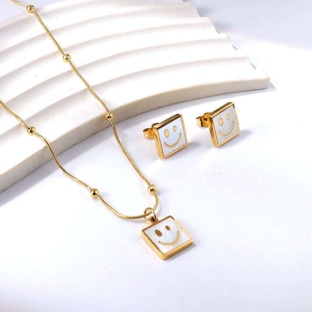 Ig Style Leaf Square Lock Stainless Steel Plating Inlay Shell Earrings Necklace