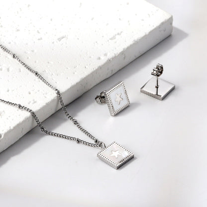 Ig Style Leaf Square Lock Stainless Steel Plating Inlay Shell Earrings Necklace