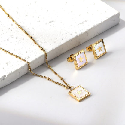 Ig Style Leaf Square Lock Stainless Steel Plating Inlay Shell Earrings Necklace