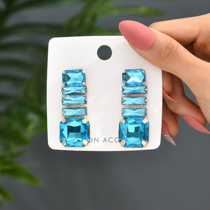 1 Pair Shiny Rectangle Inlay Copper Alloy Glass Drop Earrings