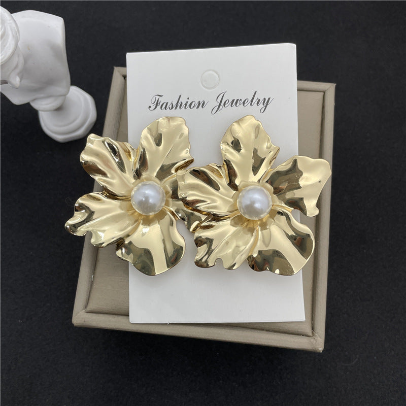 1 Pair Lady Streetwear Leaf Flower Plating Inlay Alloy Artificial Pearls Drop Earrings