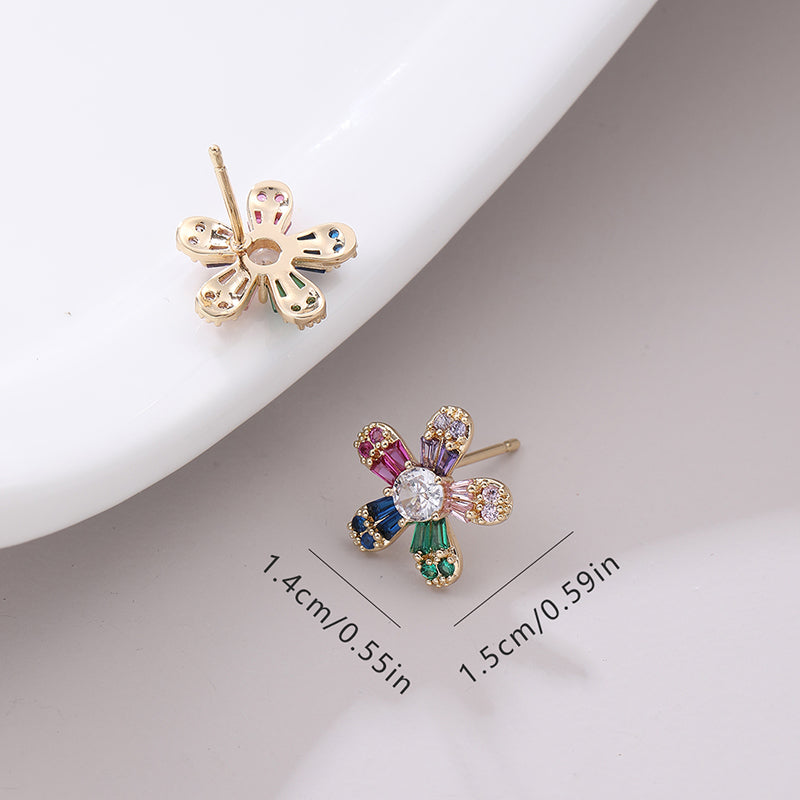 1 Pair Elegant Lady Daisy Inlay Copper Zircon Ear Studs