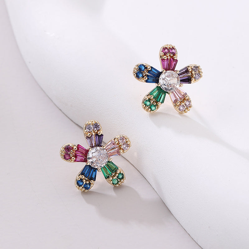 1 Pair Elegant Lady Daisy Inlay Copper Zircon Ear Studs