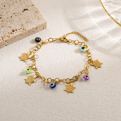 Modern Style Devil's Eye Butterfly Stainless Steel Imitation Pearl Layered Gold Plated Bracelets