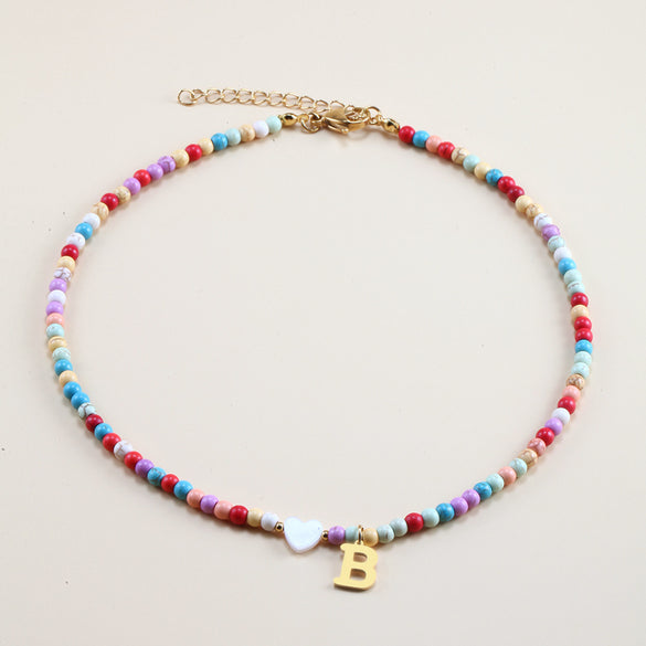 Vacation Letter Heart Shape Stainless Steel Natural Stone Handmade Necklace