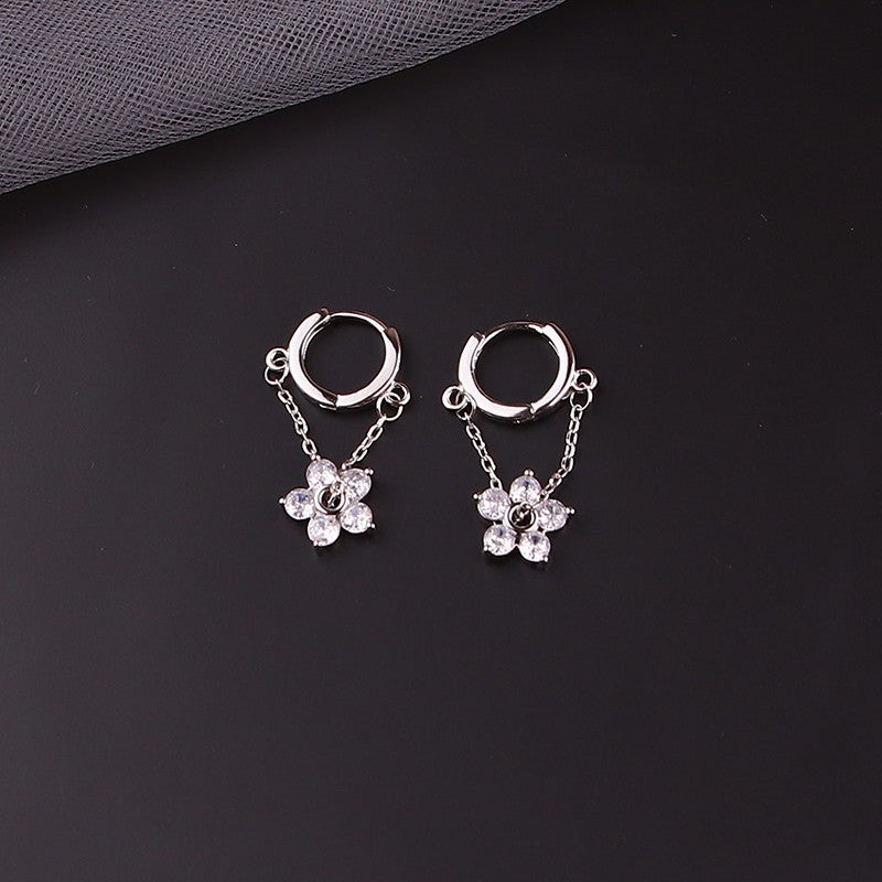 1 Pair Simple Style Flower Inlay Copper Zircon Drop Earrings