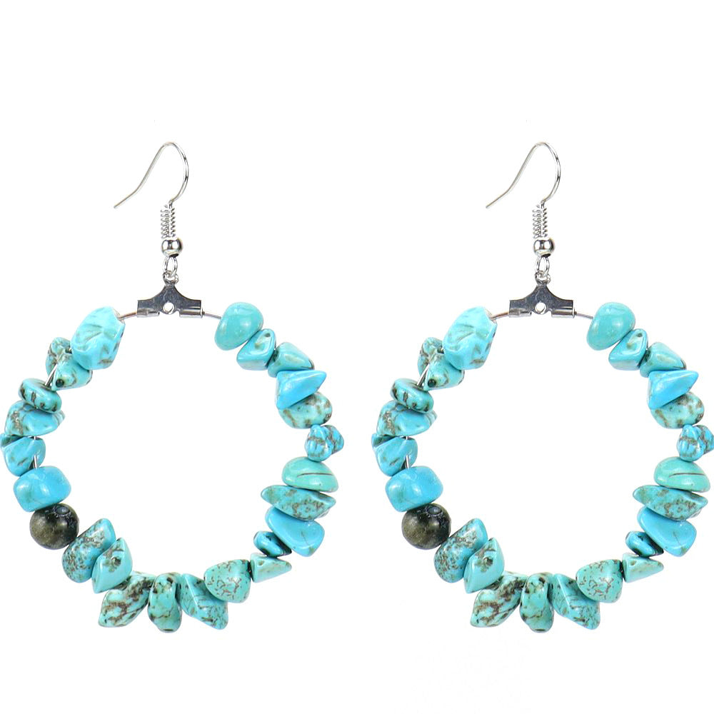 1 Pair Ig Style Irregular Circle Beaded Plating Alloy Natural Stone Drop Earrings