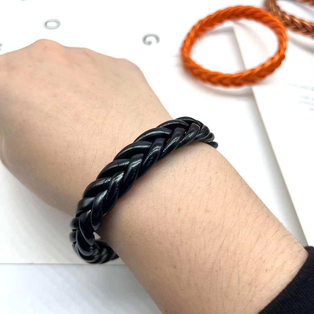 Classic Style Solid Color Silica Gel Braid Unisex Wristband