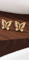 1 Pair Sweet Butterfly Inlay Sterling Silver Zircon Ear Studs