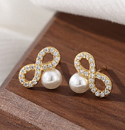 1 Pair Elegant Infinity Pearl Inlay Sterling Silver Zircon Ear Studs