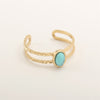 Retro Oval Rhombus Stainless Steel Gold Plated Natural Stone Open Ring In Bulk