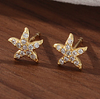 1 Pair Simple Style Starfish Inlay Sterling Silver Zircon Ear Studs