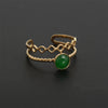Retro Oval Rhombus Stainless Steel Gold Plated Natural Stone Open Ring In Bulk