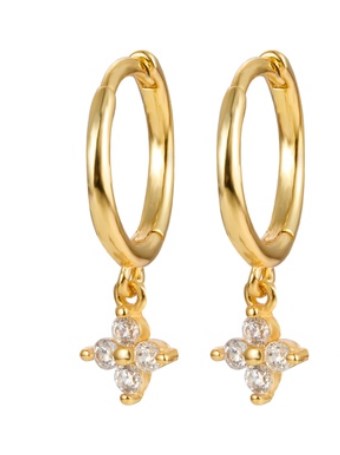 1 Piece Sweet Shiny Flower Plating Inlay Sterling Silver Zircon 18k Gold Plated White Gold Plated Drop Earrings