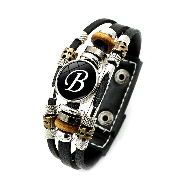 Simple Style Letter Pu Leather Alloy Glass Unisex Bracelets