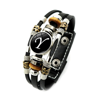 Simple Style Letter Pu Leather Alloy Glass Unisex Bracelets