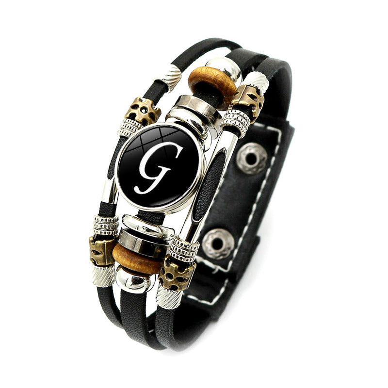 Simple Style Letter Pu Leather Alloy Glass Unisex Bracelets