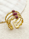 Casual Classical Round Stainless Steel Gold Plated Natural Stone Open Ring In Bulk