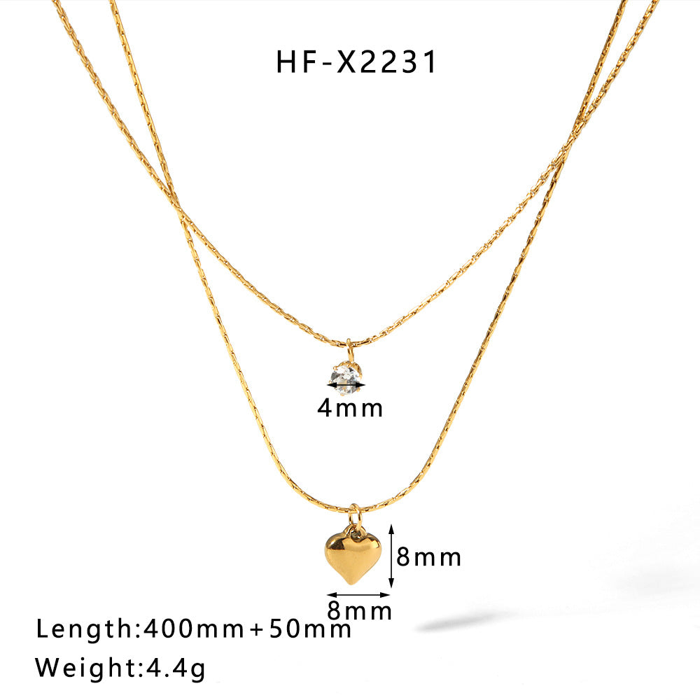 Casual Elegant Lady Geometric Star Heart Shape Stainless Steel Titanium Steel Plating Layered Necklaces Pendant Necklace