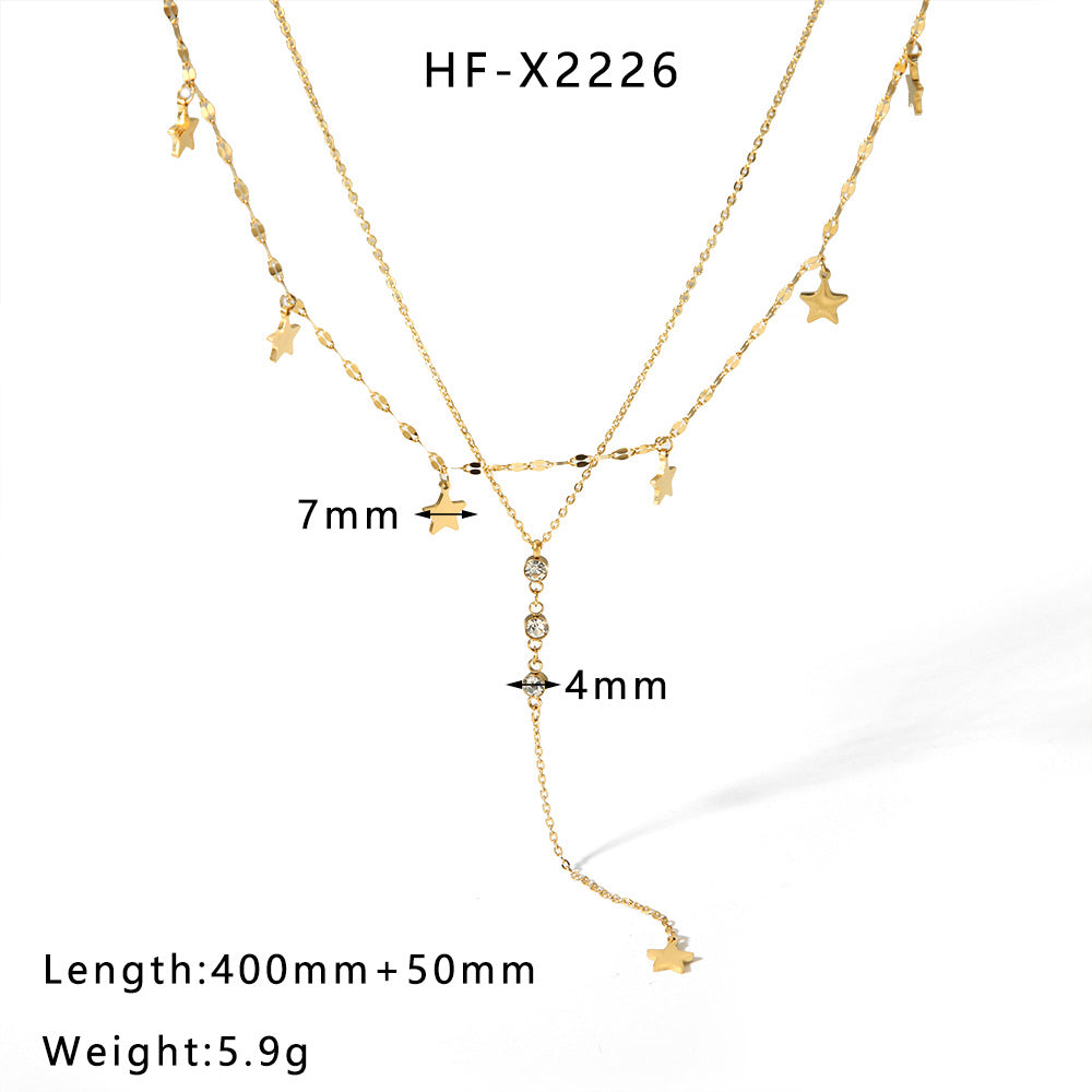 Casual Elegant Lady Geometric Star Heart Shape Stainless Steel Titanium Steel Plating Layered Necklaces Pendant Necklace