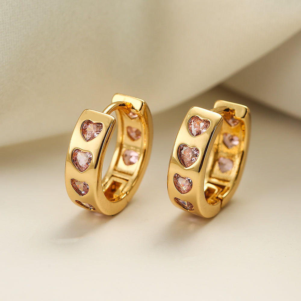 1 Pair Elegant Round Heart Shape Plating Inlay Copper Zircon 18k Gold Plated Hoop Earrings