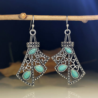 1 Pair Vintage Style Ethnic Style Bohemian Geometric Inlay Alloy Turquoise Silver Plated Drop Earrings