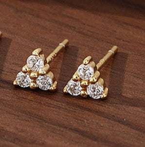 1 Pair Casual Simple Style Triangle Plating Inlay Sterling Silver Zircon Ear Studs