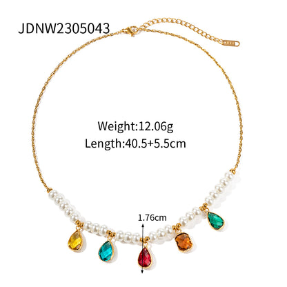 Commute Tassel Stainless Steel Plating Inlay Pearl Zircon 18k Gold Plated Necklace