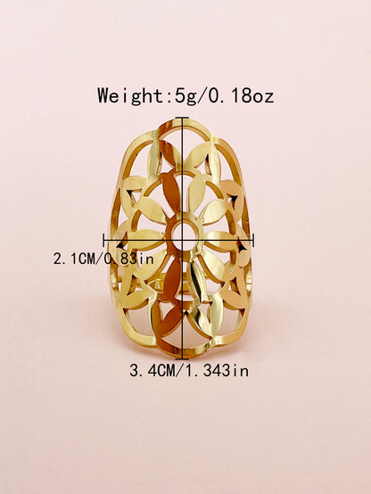 Glam Roman Style Star Tree Flower Stainless Steel Gold Plated Open Ring In Bulk