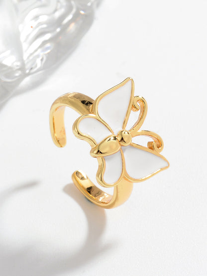 Ig Style Casual Simple Style Butterfly Copper Enamel Plating Open Rings