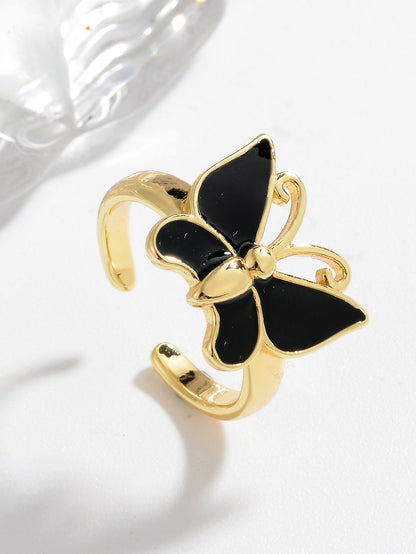 Ig Style Casual Simple Style Butterfly Copper Enamel Plating Open Rings