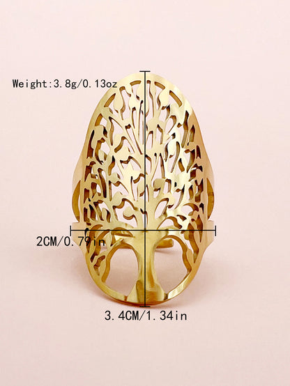 Glam Roman Style Star Tree Flower Stainless Steel Gold Plated Open Ring In Bulk