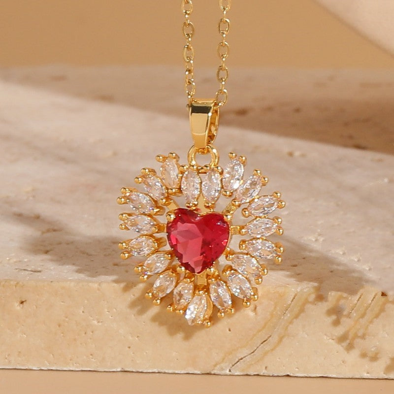 Elegant Glam Heart Shape Copper Plating Inlay Zircon 14k Gold Plated Pendant Necklace