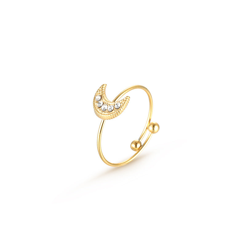 Simple Style Moon Stainless Steel Plating Inlay Zircon 18k Gold Plated Open Ring