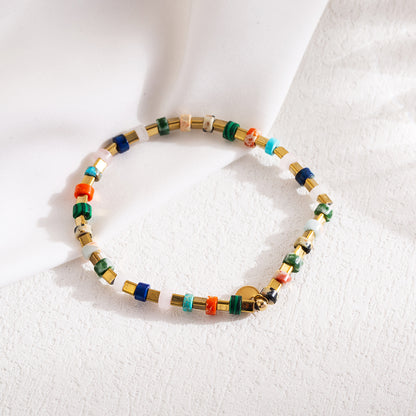 Modern Style Colorful Stainless Steel Natural Stone Freshwater Pearl Beaded 18k Gold Plated Bracelets