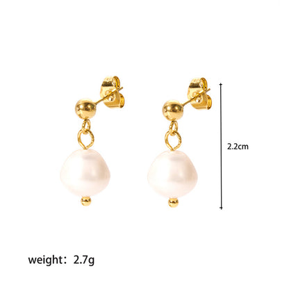 1 Pair Ig Style Elegant Geometric Plating Stainless Steel Freshwater Pearl 18k Gold Plated Drop Earrings