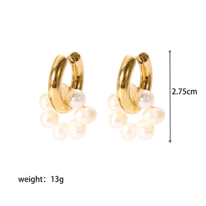 1 Pair Lady Geometric Plating Stainless Steel Freshwater Pearl Gold Plated Earrings