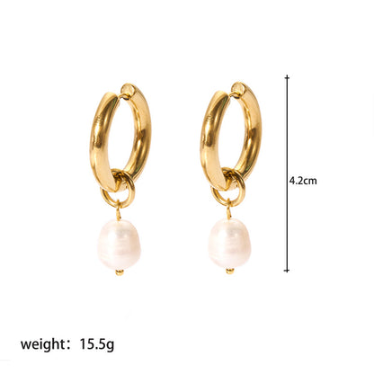 1 Pair Lady Geometric Plating Stainless Steel Freshwater Pearl Gold Plated Earrings