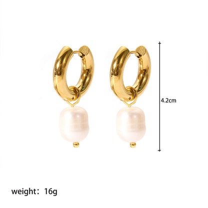 1 Pair Lady Geometric Plating Stainless Steel Freshwater Pearl Gold Plated Earrings