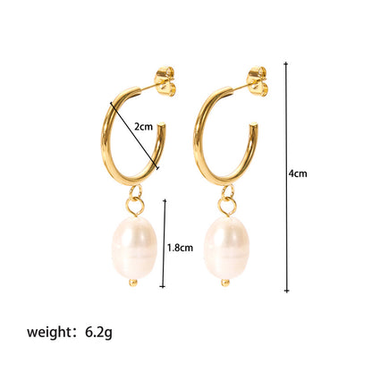 1 Pair Lady Geometric Plating Stainless Steel Freshwater Pearl Gold Plated Earrings