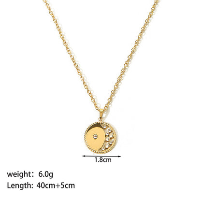 Modern Style Moon Heart Shape Stainless Steel Titanium Steel Plating Inlay Artificial Gemstones Gold Plated Pendant Necklace