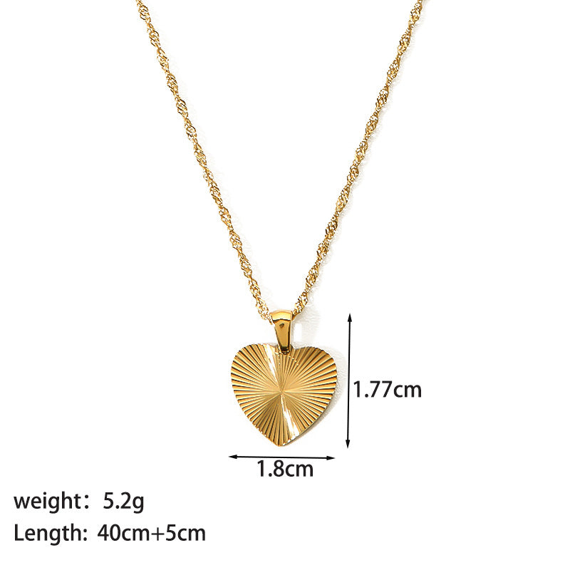 Modern Style Moon Heart Shape Stainless Steel Titanium Steel Plating Inlay Artificial Gemstones Gold Plated Pendant Necklace