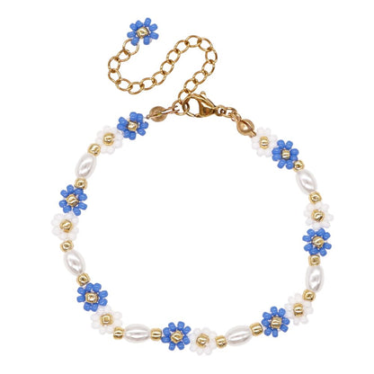 Casual Retro Flower Daisy Glass Rope Knitting Unisex Bracelets